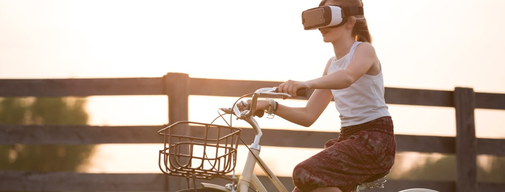 VR user riding bike